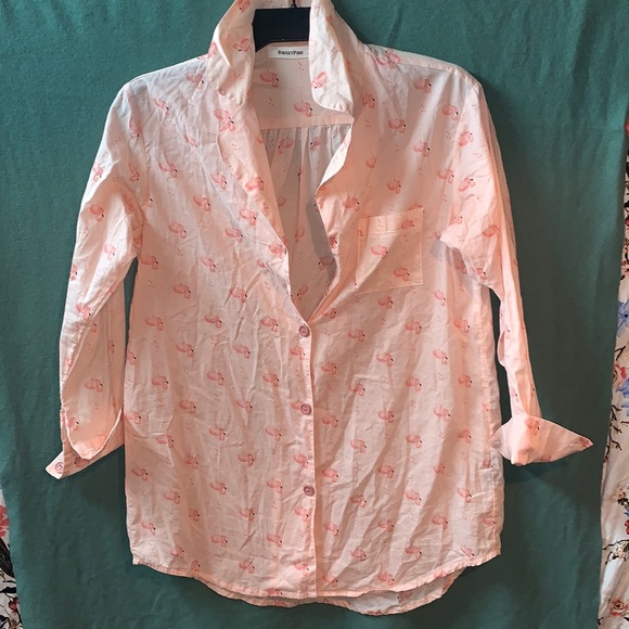 Cute vintage pink flamingo print button-down top L - Picture 1 of 17